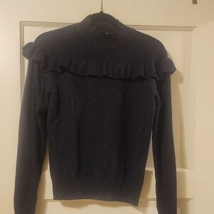 Molly Bracken Navy Sparkle Ruffle Turtleneck Sweater